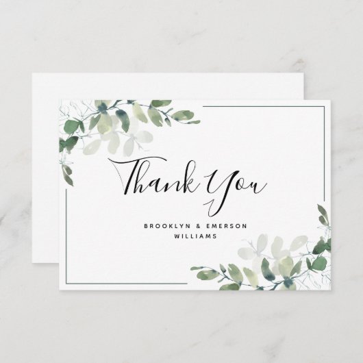 Carte De Remerciements Mariage de feuillage vert Eucalyptus (Devant / Derrière)