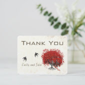 Carte De Remerciements Mariage de feuille de coeur rouge (Debout devant)