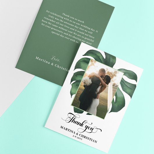 Carte De Remerciements Mariage de feuille tropicale Monstera