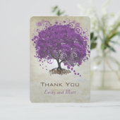 Carte De Remerciements Mariage de feuilles de coeur violet invite (Debout devant)