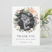 Carte De Remerciements Mariage de fleurs blanches d'ivoire rose (Debout devant)