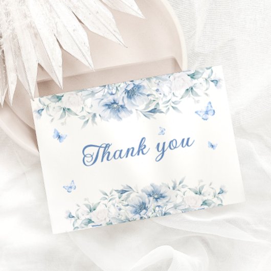 Carte de remerciements Mariage de fleurs bleu et b