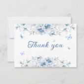 Carte de remerciements Mariage de fleurs bleu et b (Devant)