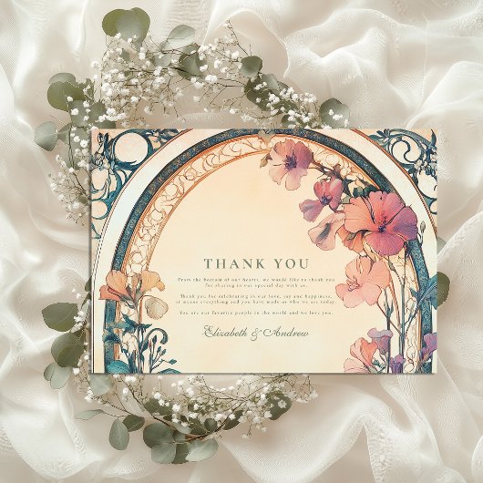 Carte De Remerciements Mariage de fleurs bleu rouille