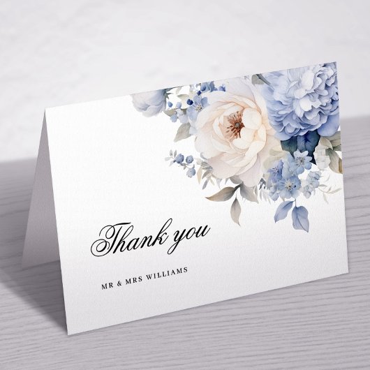 Carte de remerciements Mariage de fleurs bleues et