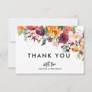 Carte De Remerciements Mariage de fleurs florales de Bourgogne d'automne
