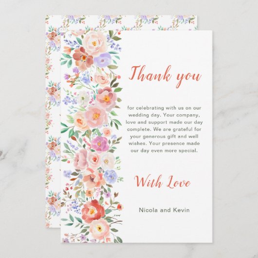 Carte De Remerciements Mariage de fleurs printanières (Devant / Derrière)