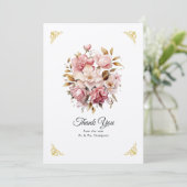 Carte De Remerciements Mariage de fleurs rose et or (Debout devant)