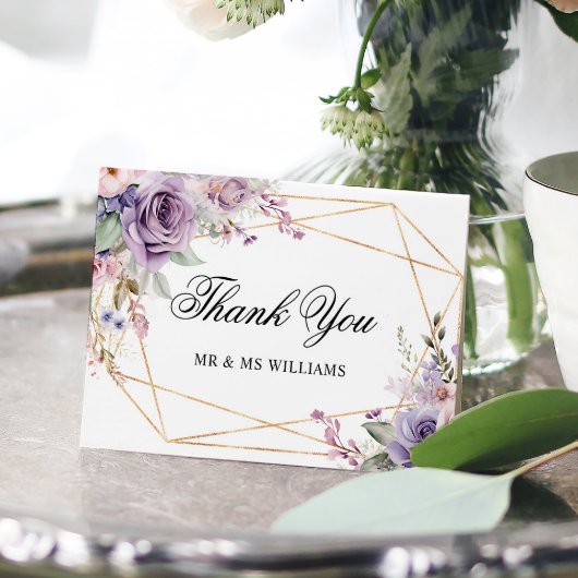 Carte de remerciements Mariage de fleurs Roses vio