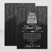 Carte De Remerciements Mariage de gâteau noir diamant argenté (Devant / Derrière)
