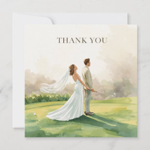 Carte De Remerciements Mariage de golf avec mariée et marié avec texte