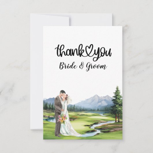 Carte De Remerciements Mariage de golf avec mariée et mariée (Devant)