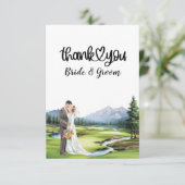 Carte De Remerciements Mariage de golf avec mariée et mariée (Debout devant)