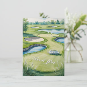 Carte De Remerciements Mariage de golf avec Texte sur le terrain de golf