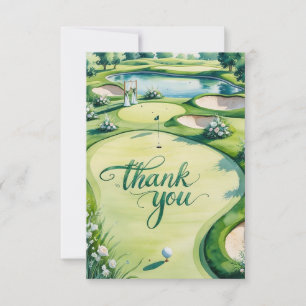 Carte De Remerciements Mariage de golf avec Texte sur le terrain de golf