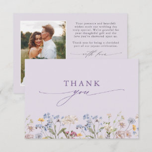 Carte De Remerciements Mariage de jardin de prairie de fleurs sauvages de