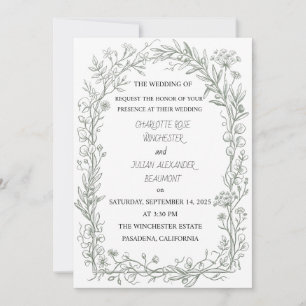 Carte De Remerciements Mariage de jardin floral français vert sauge éléga