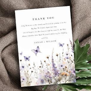 Carte De Remerciements Mariage de jardin papillon fleur sauvage lilas dou