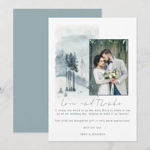 Carte De Remerciements Mariage de la Forêt de Neige Photo Love and Thanks