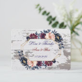 Carte De Remerciements Mariage de la marine Bourgogne rose (Debout devant)