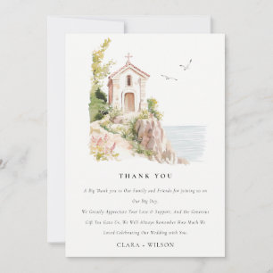 Carte De Remerciements Mariage de l'église catholique de l'aquarelle côti