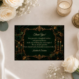Carte De Remerciements Mariage de Luxe Automnal à l'Émeraude Enchantée