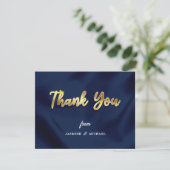Carte De Remerciements Mariage de luxe simple Marine & Gold Script Classi (Debout devant)