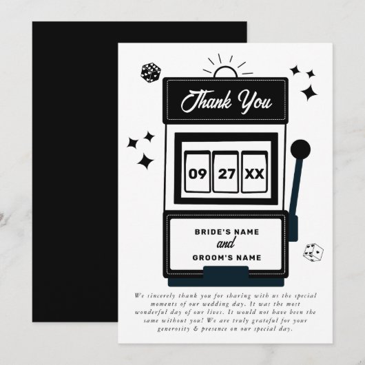 Carte De Remerciements Mariage de machine à sous Las Vegas Destination Ca (Devant / Derrière)