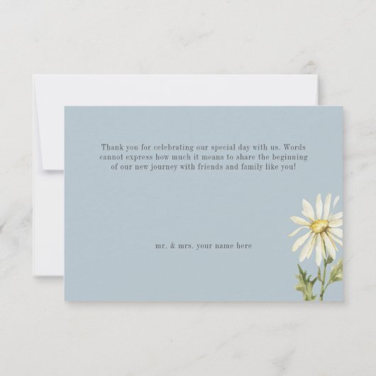 Carte De Remerciements Mariage de marguerites bleues et blanches rustique (Dos)