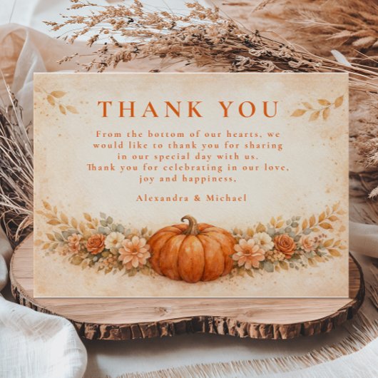 Carte De Remerciements Mariage de mariage rustique de citrouille florale