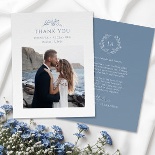 Carte De Remerciements Mariage de monogramme bleu foncé
