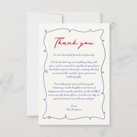 Carte De Remerciements Mariage de monogramme de bordure rouge et bleue (Devant)