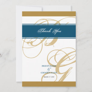 Carte De Remerciements Mariage de monogramme or Blue Elegant