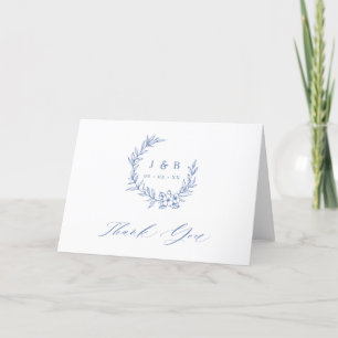 Carte De Remerciements Mariage de monogramme plié vintage bleu floral