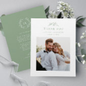 Carte De Remerciements Mariage de monogramme vert Sage