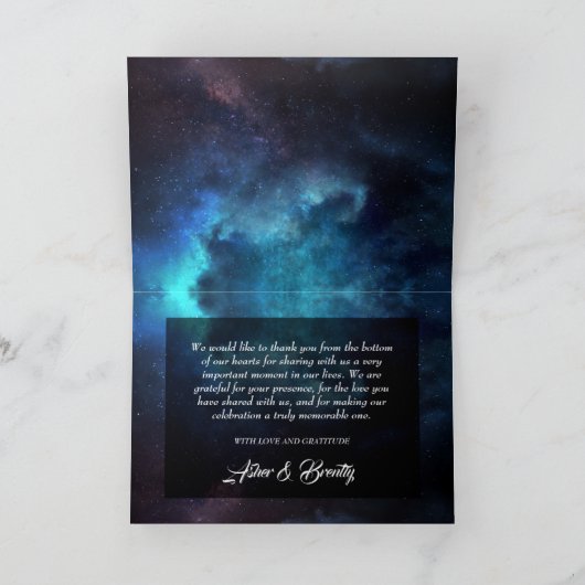 Carte De Remerciements Mariage de nébuleuse bleu foncé étoilé (Intérieur)