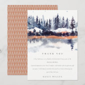Carte De Remerciements Mariage de neige de pinède hivernale Navy rouille (Devant / Derrière)