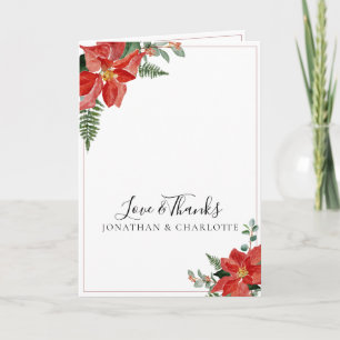 Carte De Remerciements Mariage de Noël Rouge Poinsettia Hiver Rustique