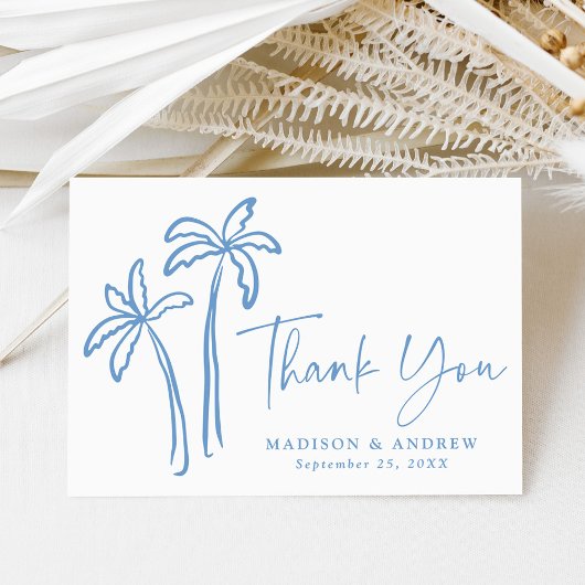 Carte De Remerciements Mariage de palmiers bleus à main moderne