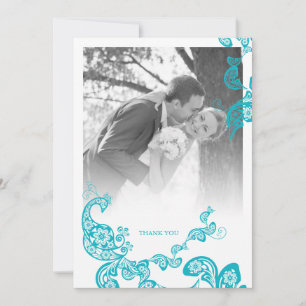 Carte De Remerciements Mariage de photo de paon de Boho Paisley de bleu