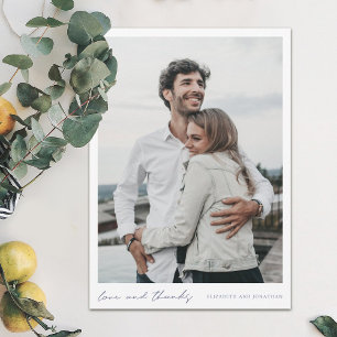 Carte De Remerciements Mariage de photo Modern Blue Script