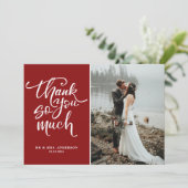 Carte De Remerciements Mariage de photos à main rouge (Debout devant)