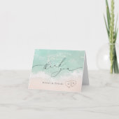 Carte De Remerciements Mariage de plage à Modern Script Cœurs dans le Sab (Devant)