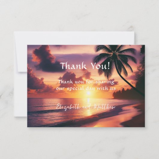 Carte De Remerciements Mariage de plage au coucher du soleil romantique (Devant)