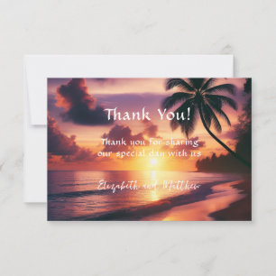 Carte De Remerciements Mariage de plage au coucher du soleil romantique
