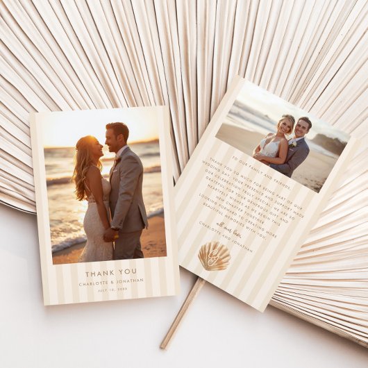 Carte De Remerciements Mariage de plage au monogramme de coquillage fanta