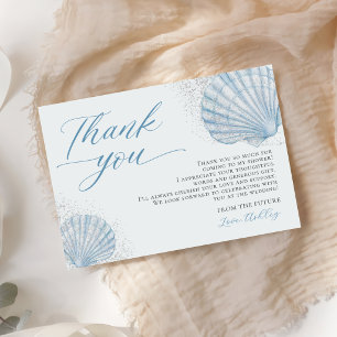 Carte De Remerciements Mariage de plage coquillage bleu