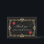 Carte De Remerciements Mariage de poker de luxe Gatsby Casino Las Vegas<br><div class="desc">Elégant, Unique Casino Royale et Great Gatsby conception de carte à thème. Il présente un style art déco vintage, un cadre hollywoodien des années 1920 avec fausse feuille d'or Fleur-de-lis, coeurs rouges, Q et K sur deux coins (simulant les cartes à jouer). Sur le dos faux motif Art Déco or,...</div>