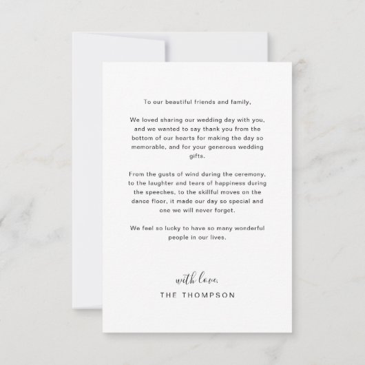 Carte De Remerciements Mariage de porte photo à script noir simple (Dos)