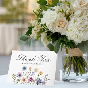 Carte De Remerciements Mariage de printemps élégant aux fleurs sauvages p